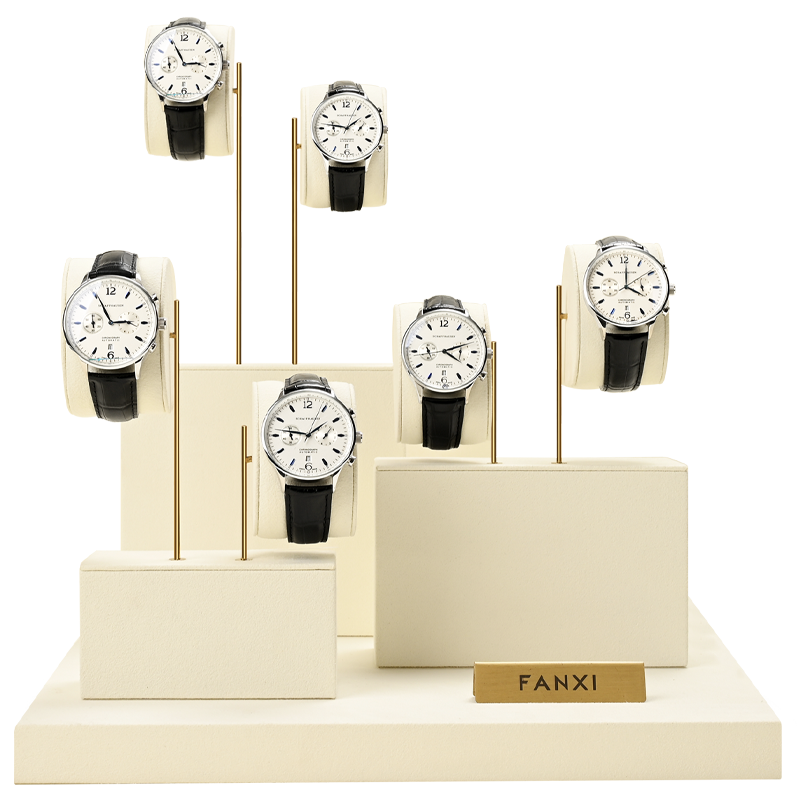TT524 New Luxury Watch Window Display Tray Custom LOGO Metal Microfiber Wrist Watch Display Stand