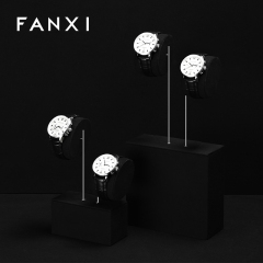 TT523 Wholesale Microfiber Watch Display Set Black Color Metal Material Watch Display Stand Luxury Watch Display Show
