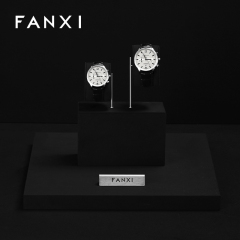 TT523 Wholesale Microfiber Watch Display Set Black Color Metal Material Watch Display Stand Luxury Watch Display Show