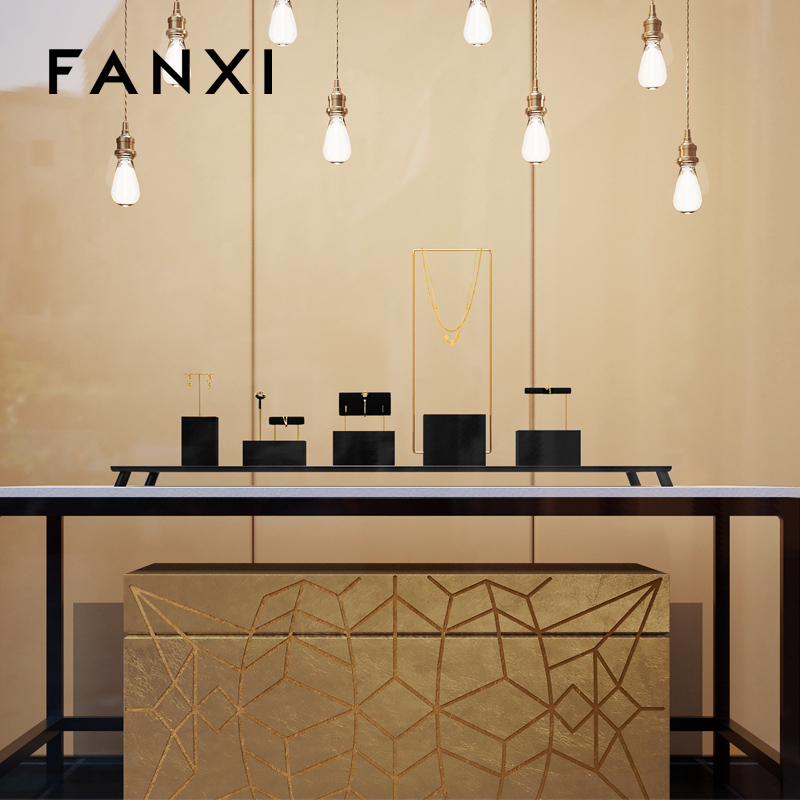 TT472 Metal Gold Earring Display Stand Small Jewelry T Bar Display Stand for Closet Retail Black-Square Base