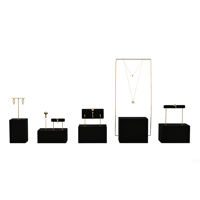 TT472 Metal Gold Earring Display Stand Small Jewelry T Bar Display Stand for Closet Retail Black-Square Base