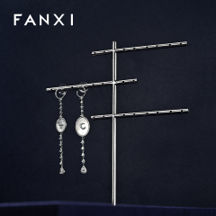 TT489 Custom LOGO Luxury Jewelry Rack Shop Store Showcase Exhibitor Metal Blue Microfiber Jewelry Display Stand Set