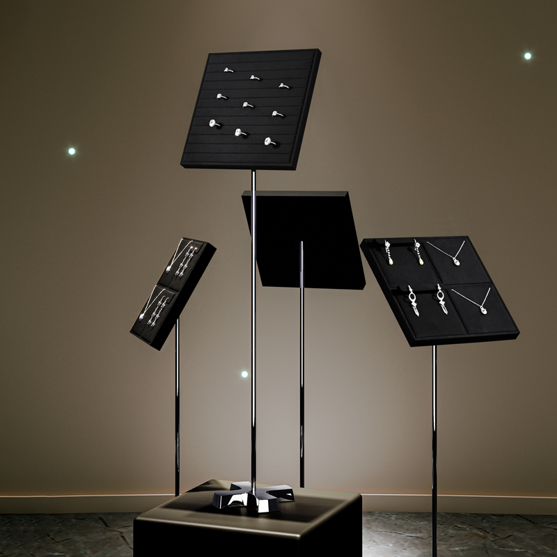 Customized Metal Jewelry Rack Microfiber Jewelry Ring Earrings Necklace Display Stand Vertical Plate Props