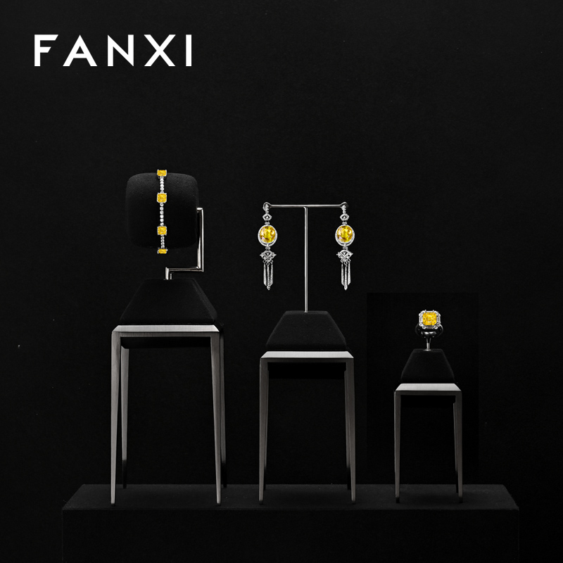 JS141-142 Black Microfiber Jewelry Earring Display Stands Necklace Display Jewellery Display for Counter