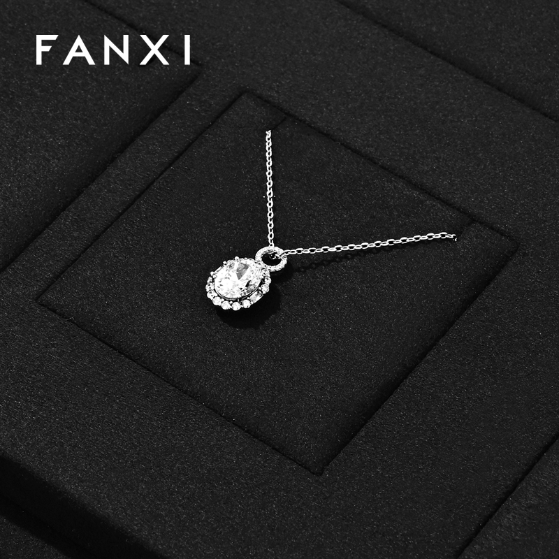 TT537 Luxury Black Microfiber Necklace Ring Earring Display Set