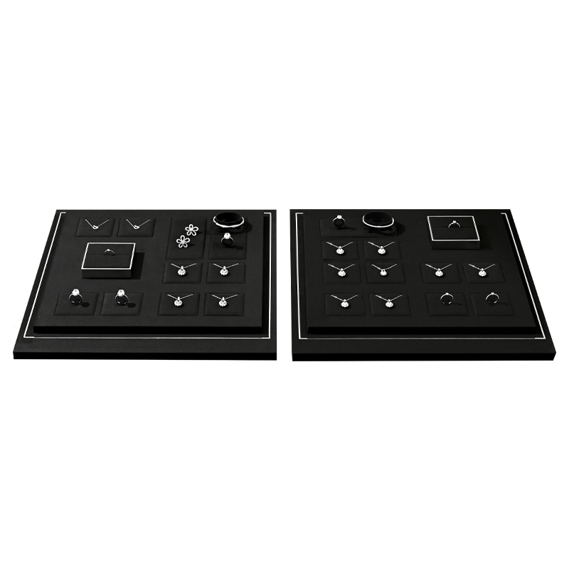 TT537 Luxury Black Microfiber Necklace Ring Earring Display Set