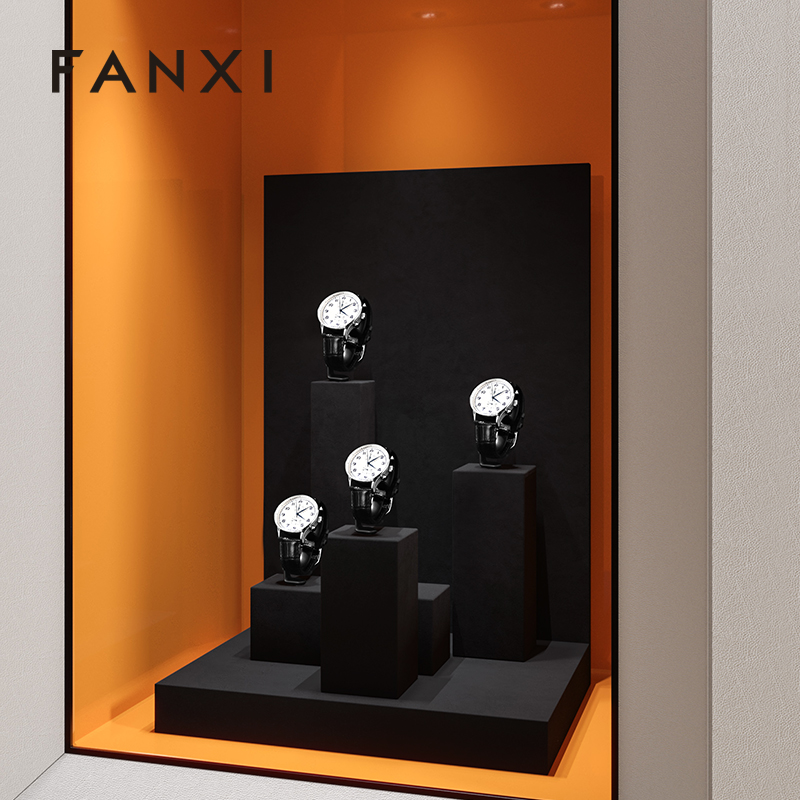 TT556 Luxury Black Microfiber Watch Display Stand for Watch Shop Window