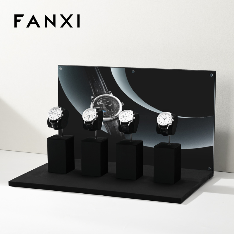 TT579-582 Watch Display Set Microfiber Metal Bracelet Watch Holder Organizer Watch Stand