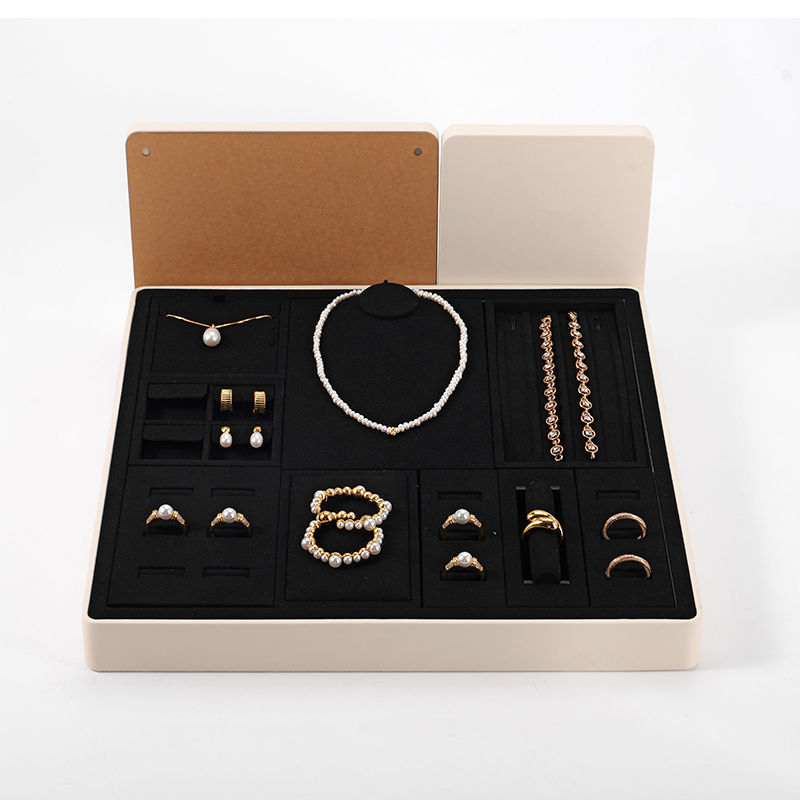 Leather Jewelry Display Set Ring Necklace Bracelet Earring Display Plate