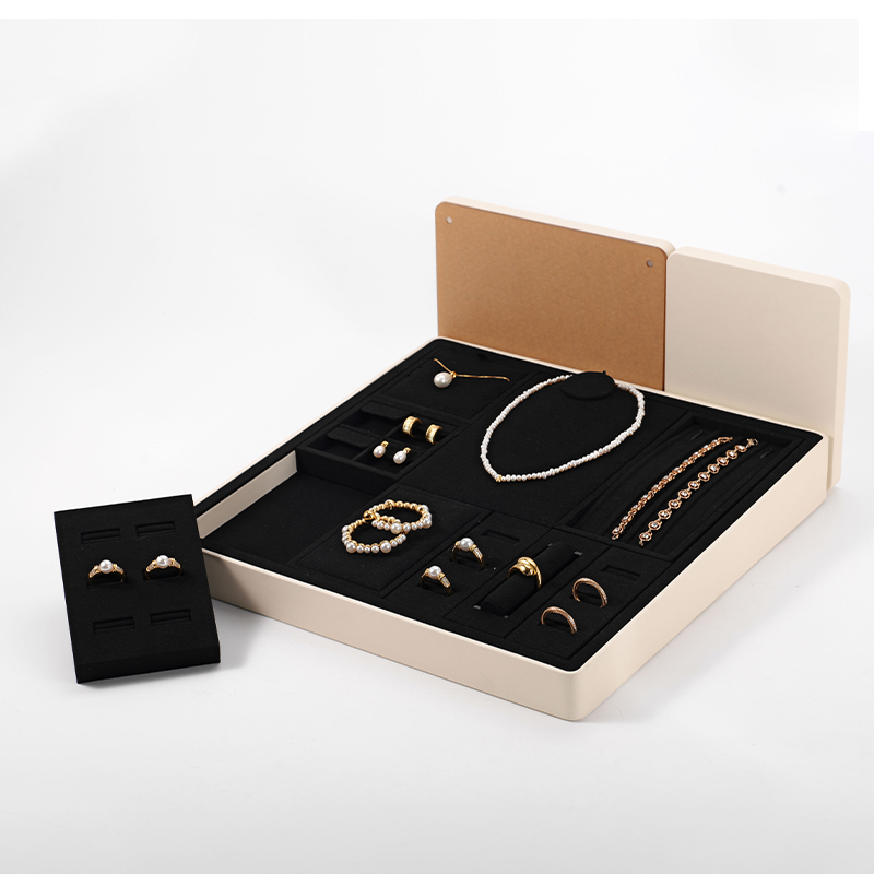 Leather Jewelry Display Set Ring Necklace Bracelet Earring Display Plate