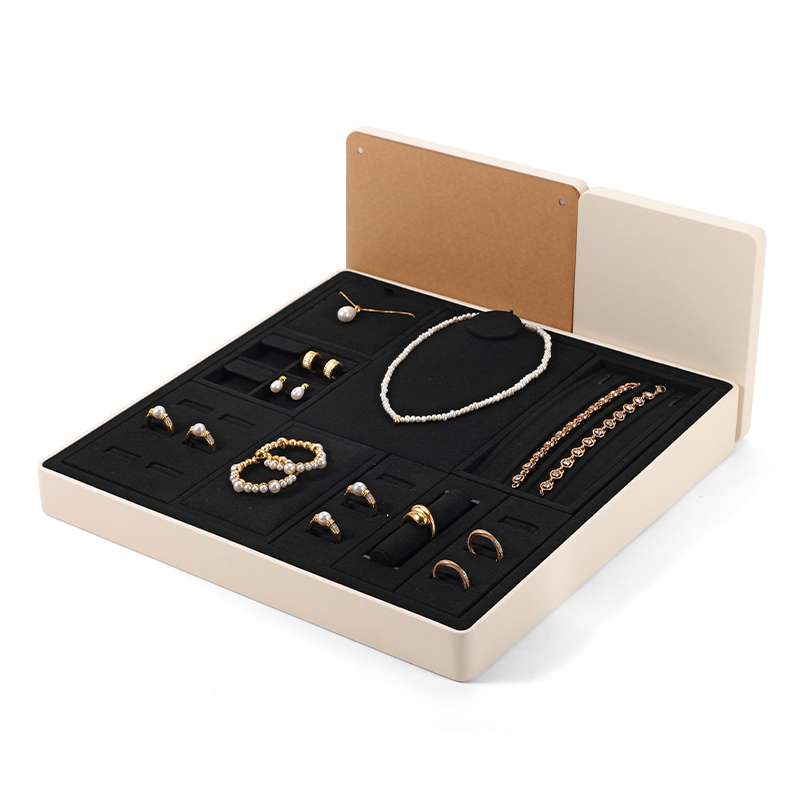 Leather Jewelry Display Set Ring Necklace Bracelet Earring Display Plate