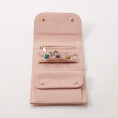 Multi Functional Pink Pouch Custom Microfiber Button Mini Travel Earrings Rings Bracelets Jewelry Organizer Bag