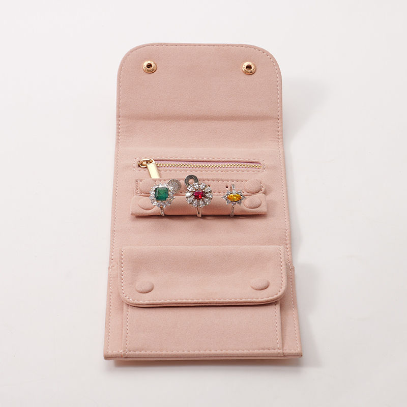Multi Functional Pink Pouch Custom Microfiber Button Mini Travel Earrings Rings Bracelets Jewelry Organizer Bag