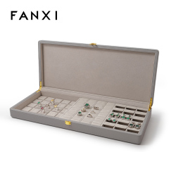 Grey Leather Wholesale Necklace Ring Watch Earring Jewelry Organizer Gift Jewelry Storage Box