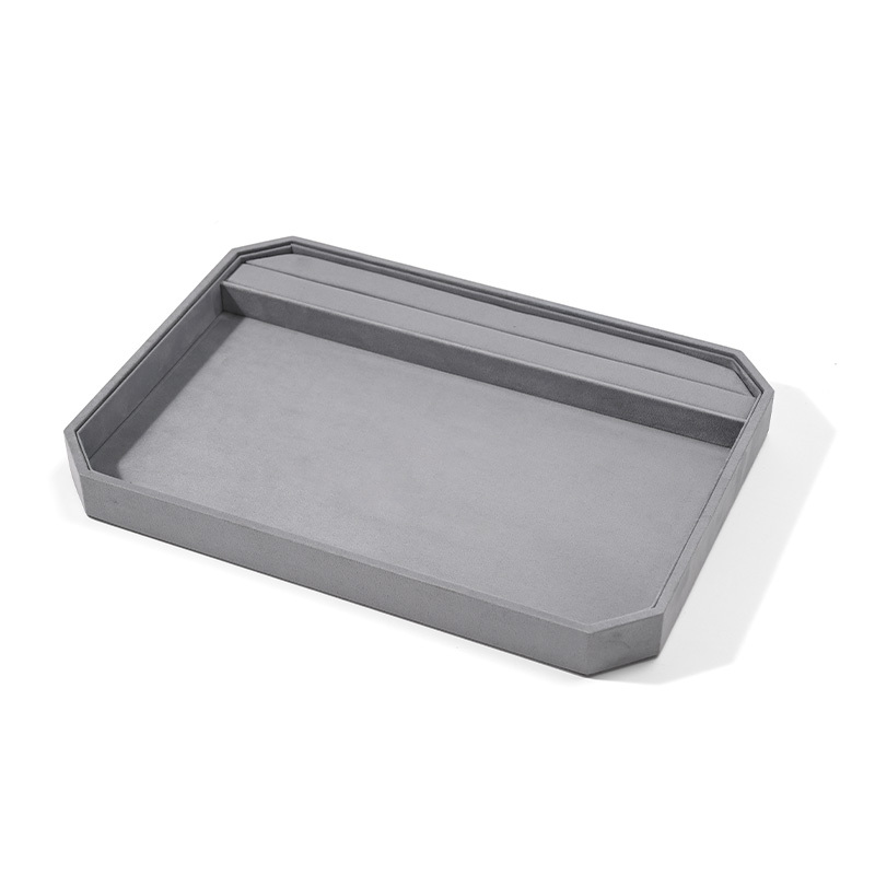 Gray Suede Jewelry Display Tray Ring Necklace Earring Holder Organizer Custom Stackable Jewelry Tray