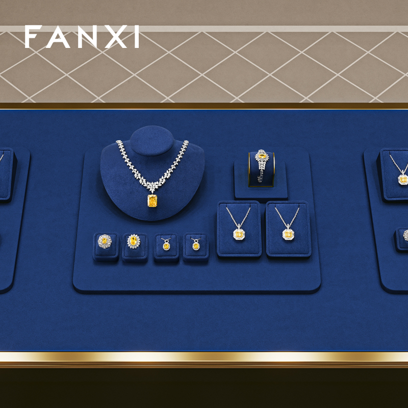 TT594 Microfiber Jewelry Combination Set Luxury Ring Necklace Earring Bracelet Display Set