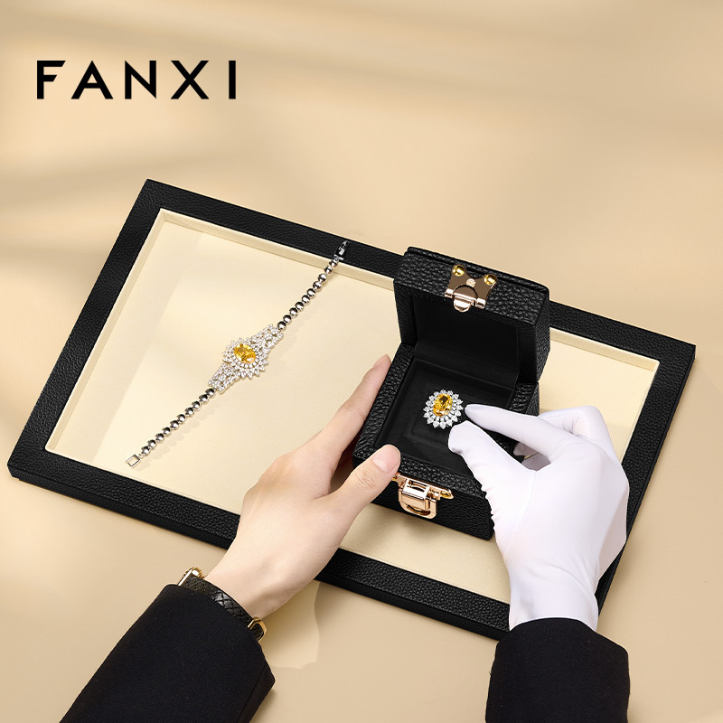 H207 Luxury Genuine leather Ring Box Square Jewelry Packaging Box Lockable Custom Logo