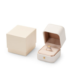Cream Color PU Leather Jewelry Packaging Box Wholesale Custom Ring Box with Logo