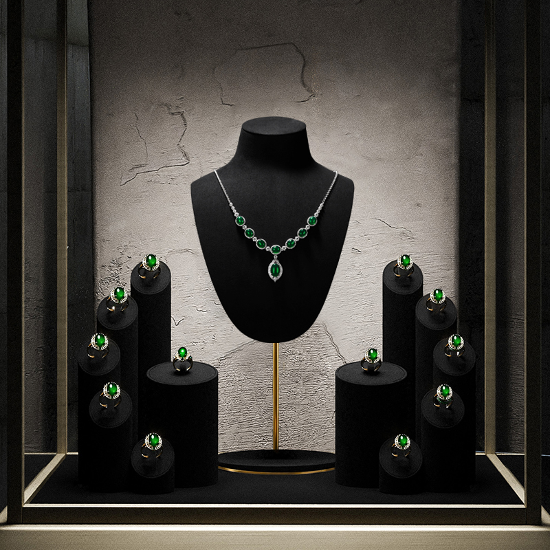 TT076 Custom Black Window jewelry display cabinet Jewelry display sets luxury