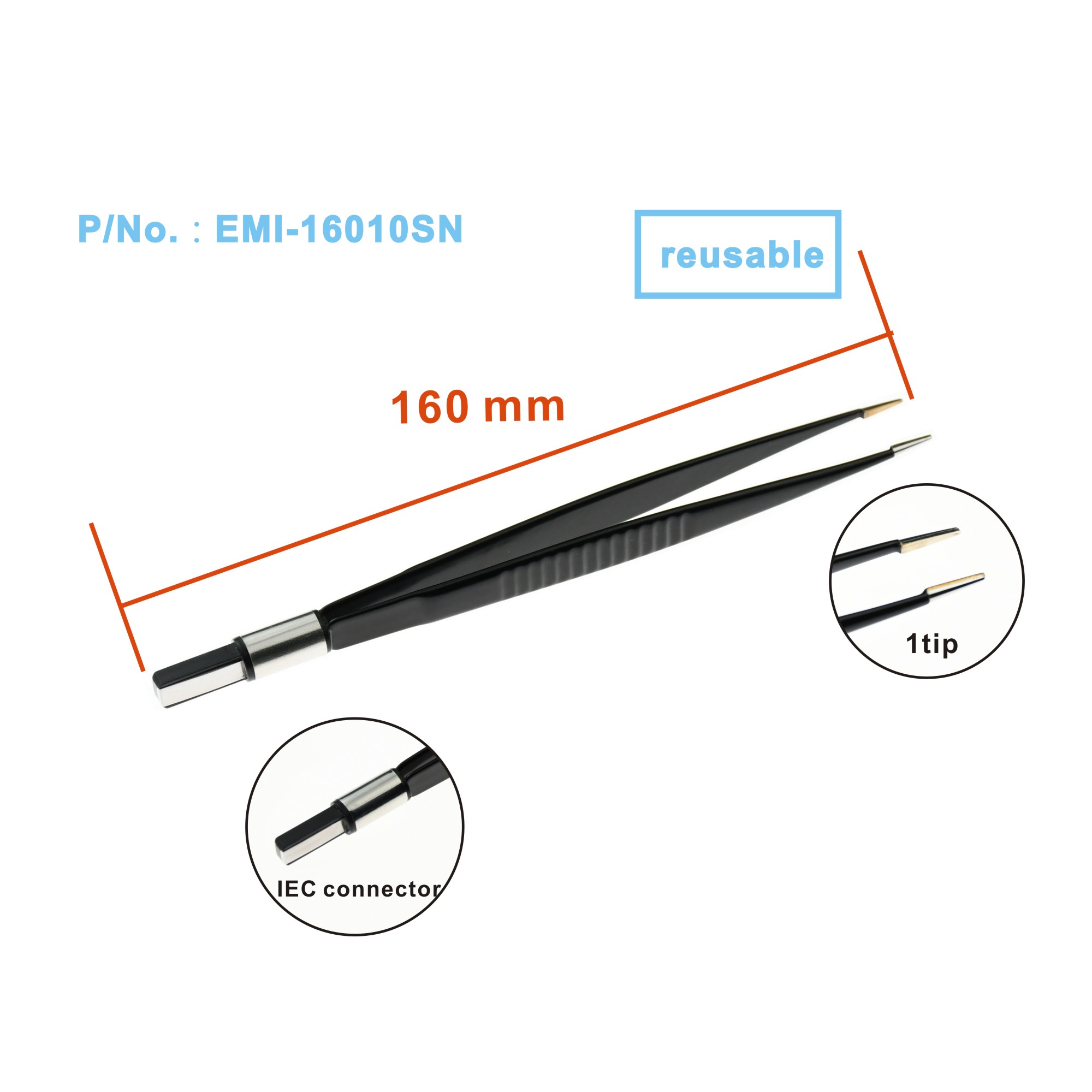 Hot sales import EMI bipolar forceps Black nylon coated Non Stick 1 for electrosurgical unit leep knife IEC socket