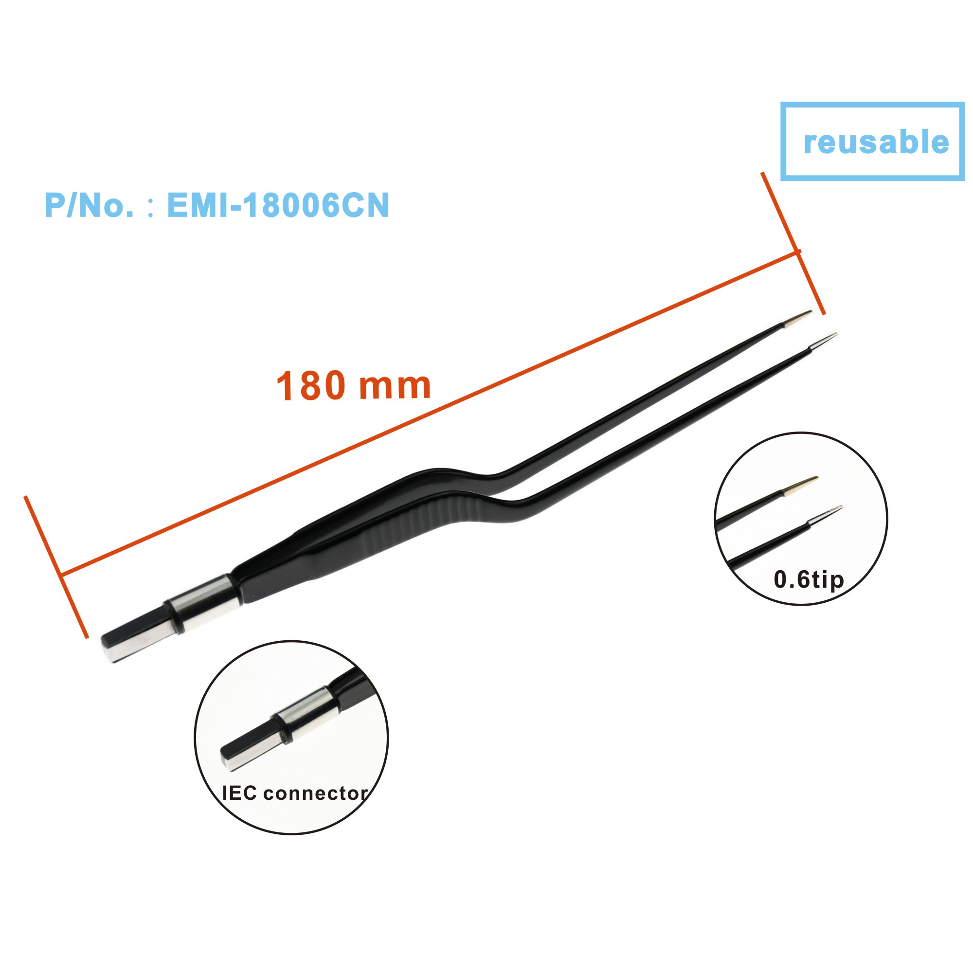 Hot sales import EMI bipolar forceps Black nylon coated Non Stick 1 for electrosurgical unit leep knife IEC socket
