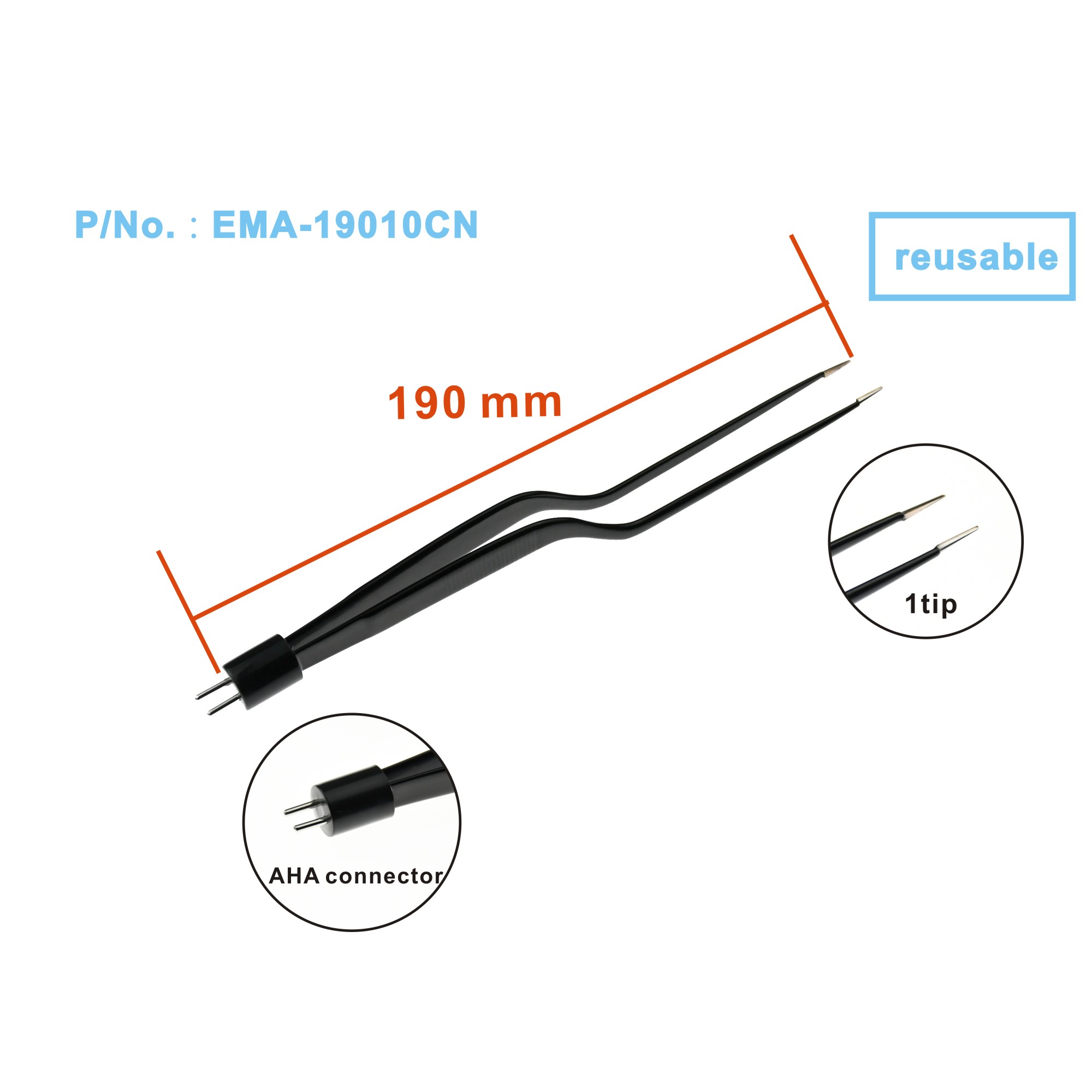 High quality import EMI bipolar forceps Black nylon coated Non Stick for electrosurgical unit leep knife AHA socket
