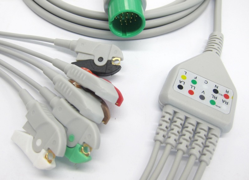 Hot sales Spacelab One-piece 3 or 5 Leads Snap Or Clip ECG cable and leadwires for ECG machine