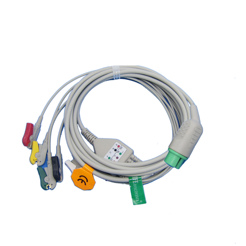 China zoncare One-piece 3 or 5 Leads Snap Or Clip ECG cable and leadwires for ECG machine