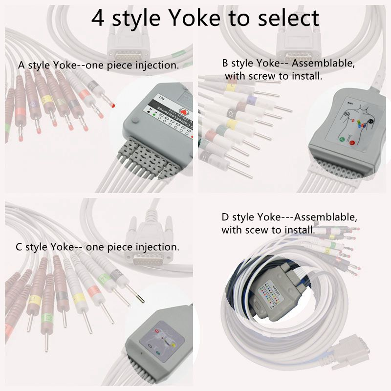 Popular EKG cable with 10leadwires,Banana4.0/Din3.0/Snap/clip for Nihon Konden