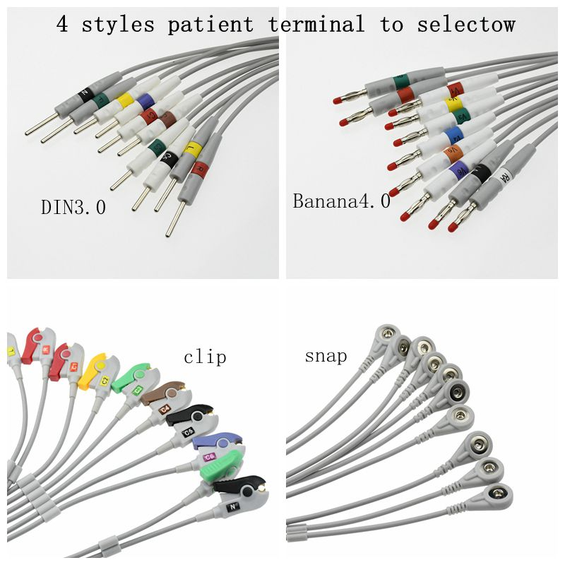 Patient monitoring Popular EKG cable with10leadwiresDin3.0/Banana4.0/Snap/clip For Cardioline,Ar600,4.7k B style