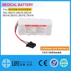 12V 3000mAh NIHON KOHDEN TEC-5521C,5521E,5521K,5531K,5531C,5531E,7631K Defibrillator