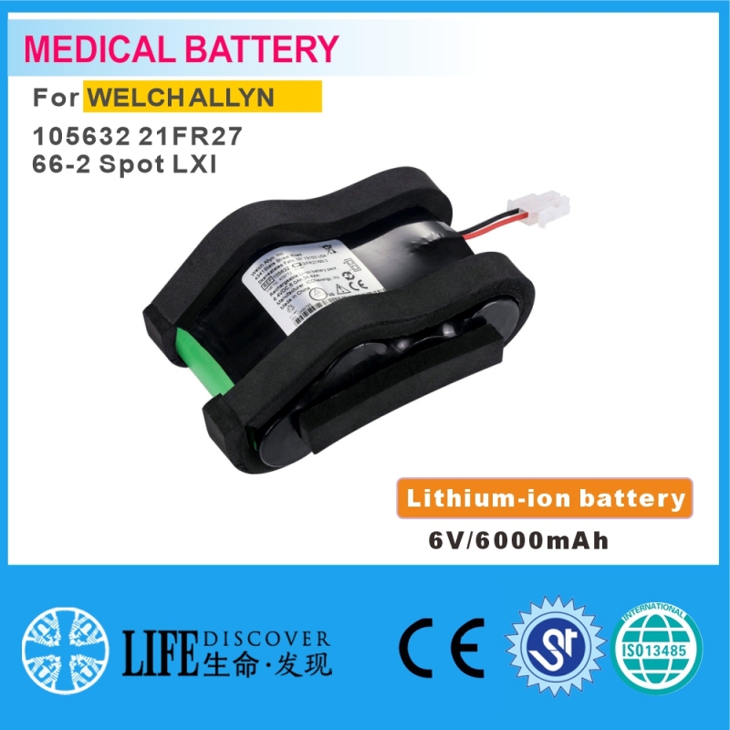 Lithium-ion battery 6V 6000mAh WELCH ALLYN 105632 21FR27/66-2 Spot LXI difibrillator