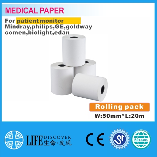 Medical thermal paper 50mm*20m For patient monitor no sheet Mindray，philips，GE,goldway,comen，biolight，edan 5rolling pack
