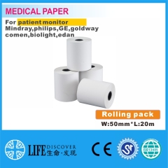 Medical thermal paper 50mm*20m For patient monitor no sheet Mindray，philips，GE,goldway，comen，biolight，edan 5rolling pack