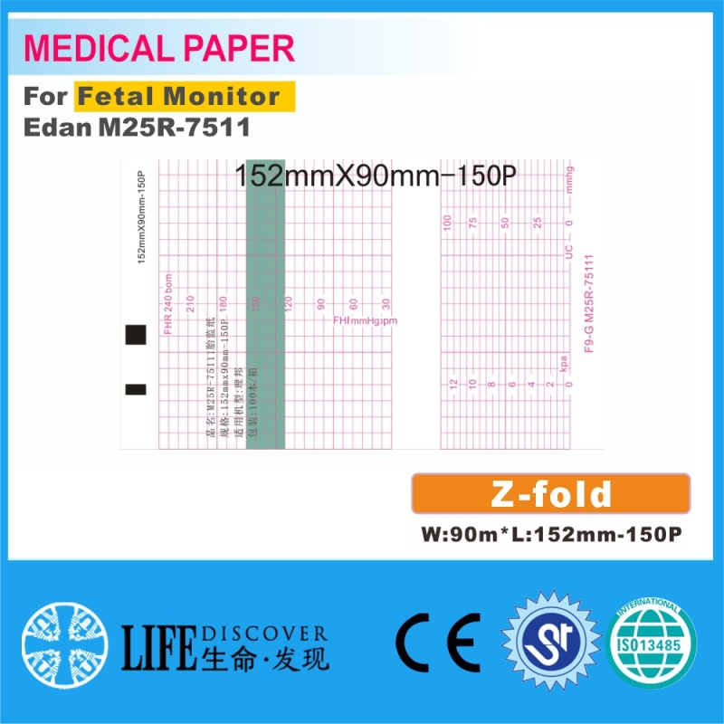 Medical thermal paper 152mm*90-150Pmm For Fetal Monitor Edan M25R-7511 5 books packing