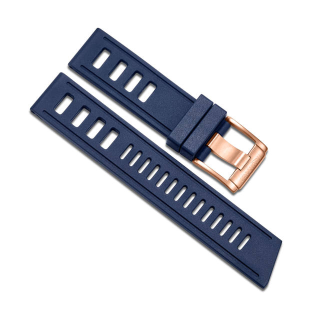 ISO Style  Blue Vulcanized  Rubber Strap & Bronze buckle 22mm