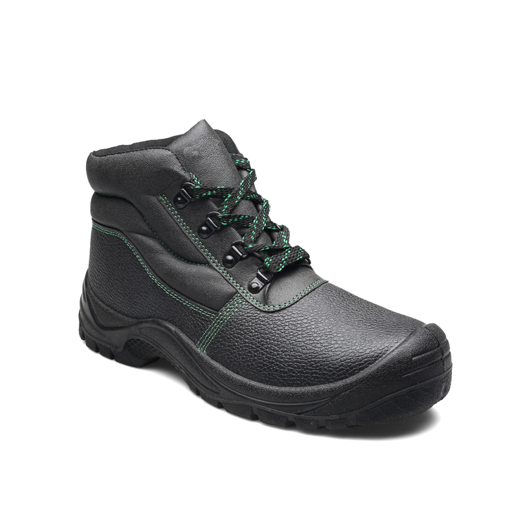 Black Mid Cut Embossed Cow Leather Safety Shoe
