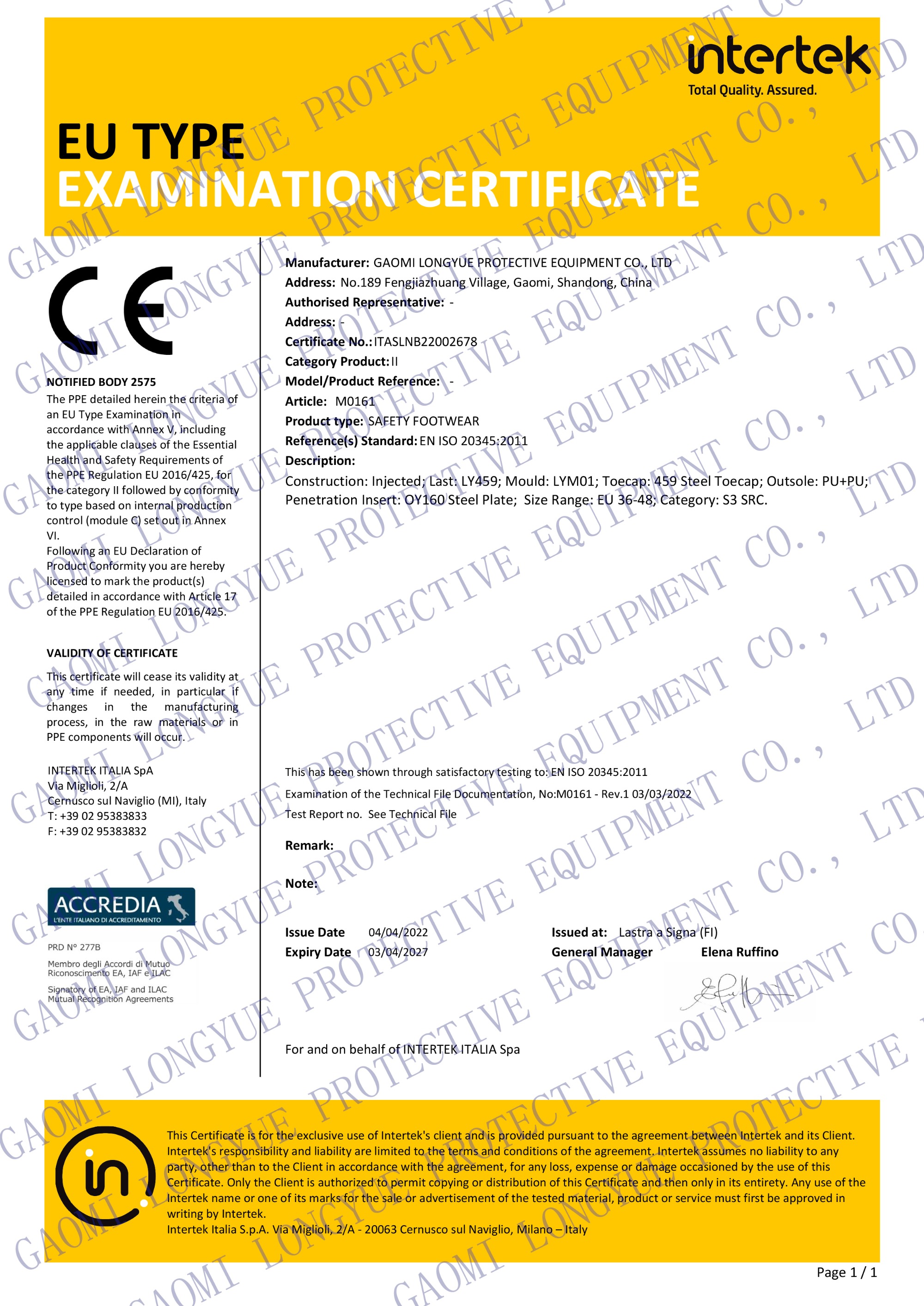 Gaomi Longyue Protective Equipment Co., Ltd.