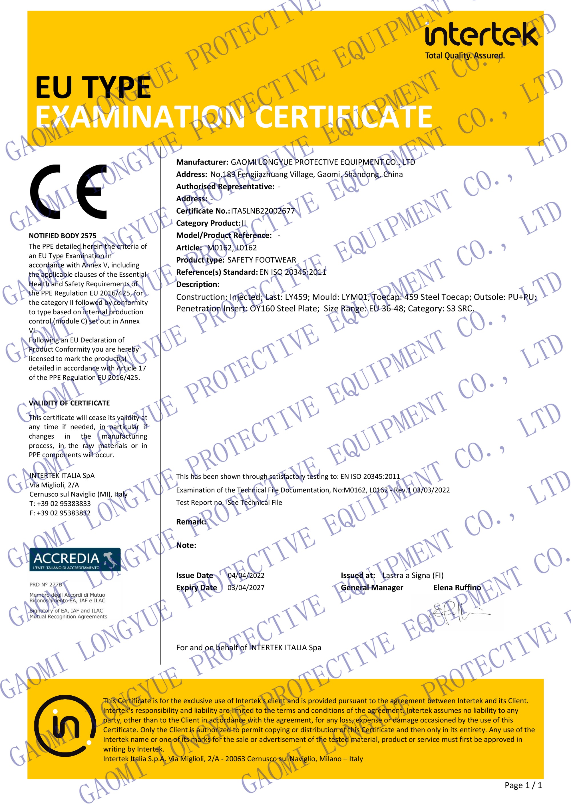 Gaomi Longyue Protective Equipment Co., Ltd.