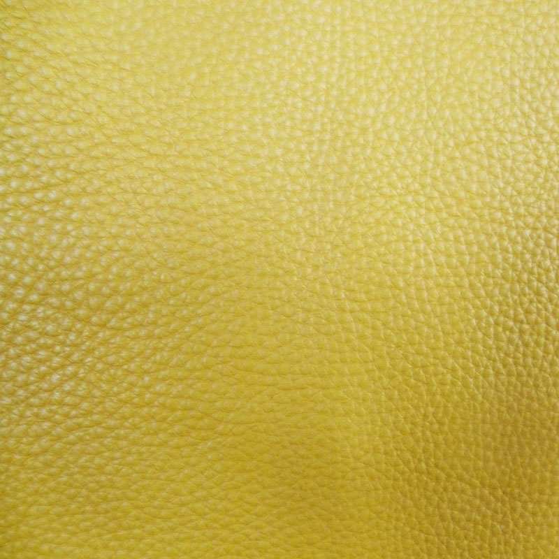Yellow colour Full-grain Eco-friendly first layer Lychee embossed cow leather