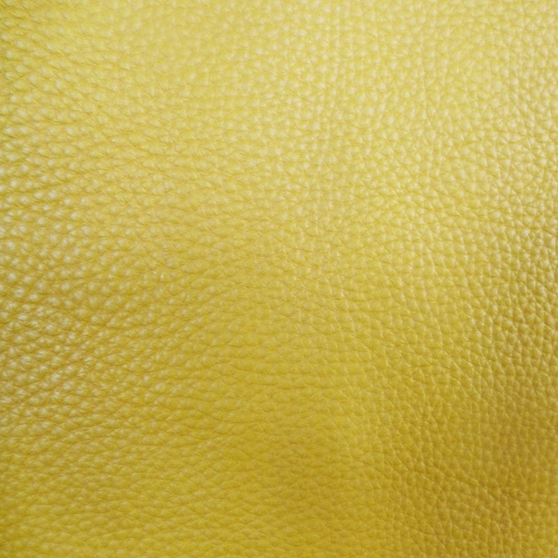 Yellow colour Full-grain Eco-friendly first layer Lychee embossed cow leather