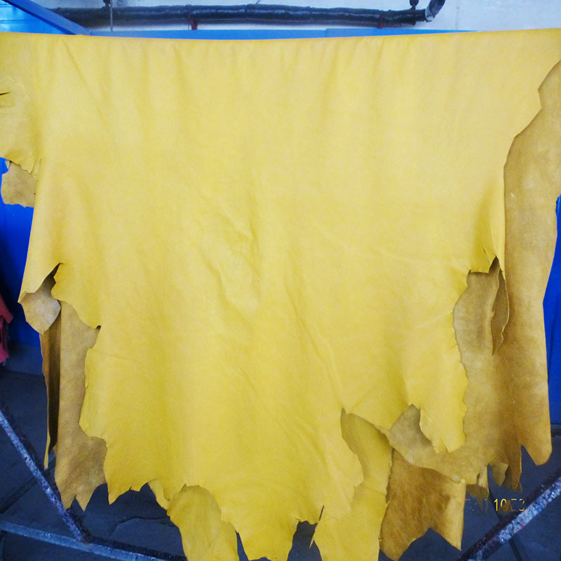 Yellow colour Full-grain Eco-friendly first layer Lychee embossed cow leather