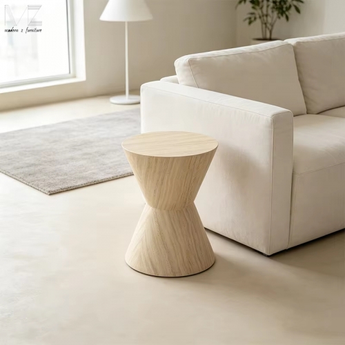 Hourglass Faux Travertine Side Table-2740