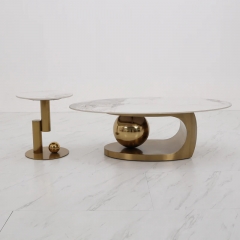 Oval Coffee Table With Side Table Set-2273