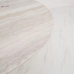 Round Faux Travertine Dining Table-7630