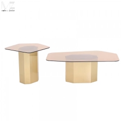 Amber Glass Geometric Coffee Table-3968