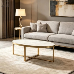 White Faux Marble Oval Coffee Table-7162
