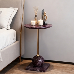 Purple Marble Side Table with Gold Base-8444