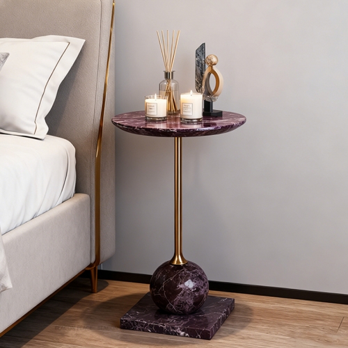 Purple Marble Side Table with Gold Base-8444