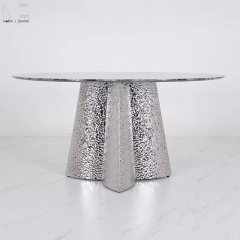 Round Textured Silver Sintered Stone Dining Table-5036